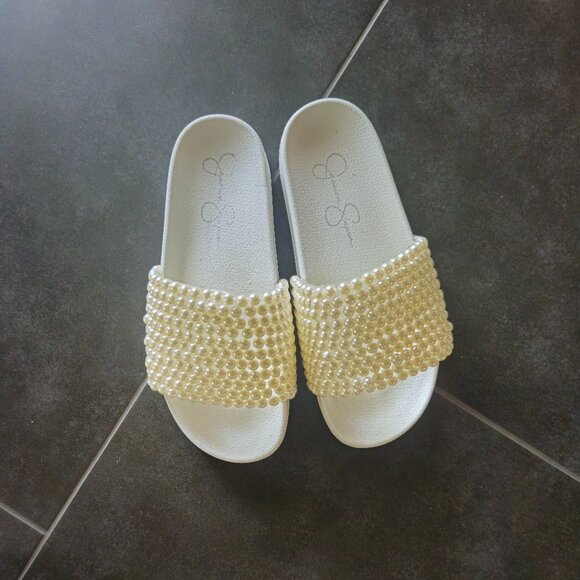Jessica Simpson Beaded White Slides - Size 7 - Picture 2 of 5